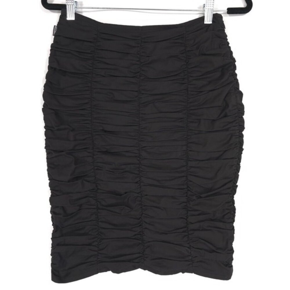 MOSCHINO ITALY🇮🇹MADE Women's Ruched Skirt 8 Black Stretch‎ Cotton W G 160 00